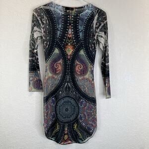 Hype Tattoo Graphic Print Mesh Dress Size S, made Mexico, gypsy, bohemian, punk